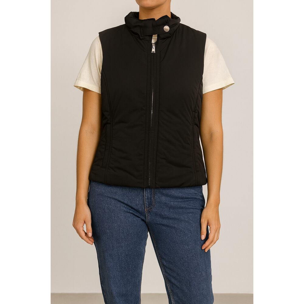 Banana‎ Republic Black Quilted Puffer Vest Women’s Medium Zip Front Fleece Lined